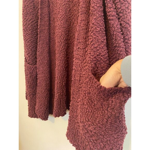 Zenana Soft Burgundy Open Front Textured Cardigan With Pockets Size XL - Picture 4 of 6